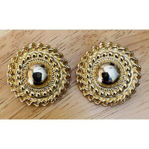 Givenchy Paris New York Vtg Large Gold Round Clip Chic Oversized 80s Earrings